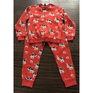 H&M Sweatshirt Sweatpants Womens M L Red Christmas Snowboarding Santa Claus